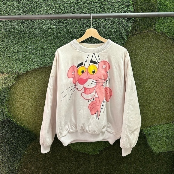 Vintage REVERSIBLE PINK PANTHER Big Print Crewneck Large - Picture 1 of 12